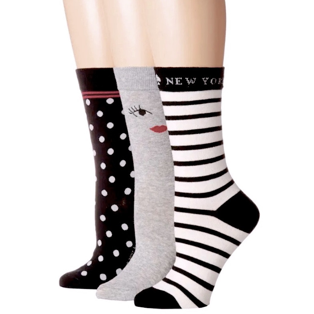 kate spade ♠️ Cute Crew Set of 3 Socks in gray/black/white combo ♠️